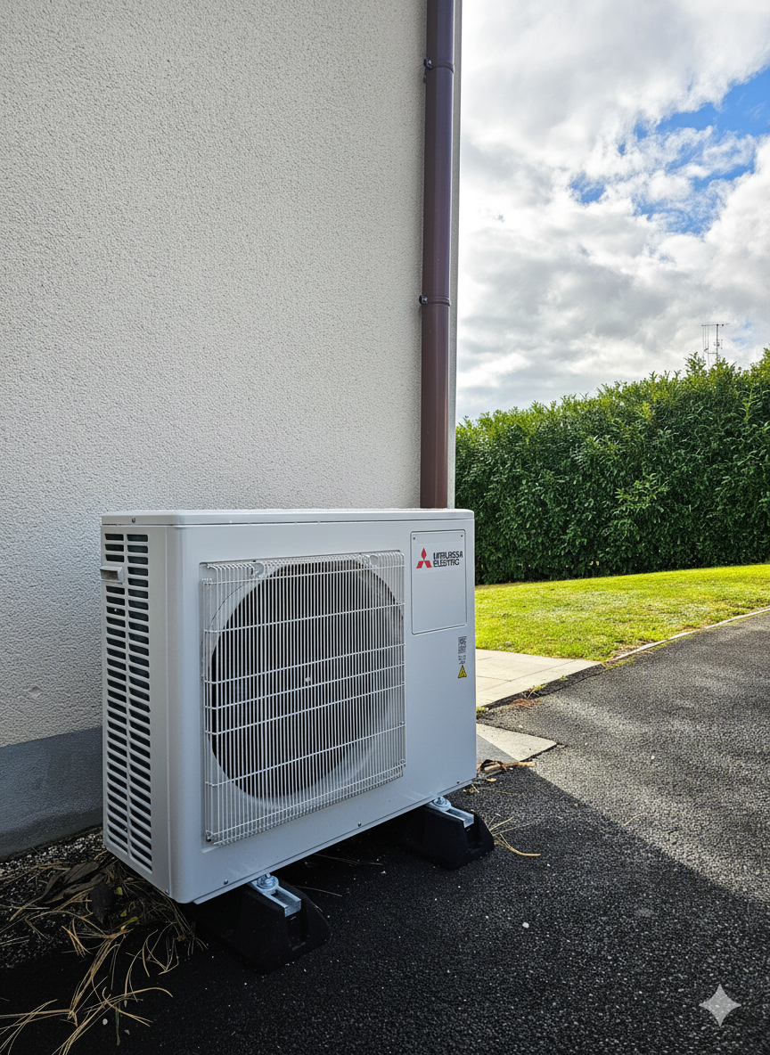 Installation de climatisation réversible 4 splits MITSUBISHI à Dasle, près de Dampierre-les-bois